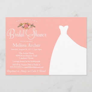 Bridal Shower Invitation, Floral & Wedding Gown Kaart