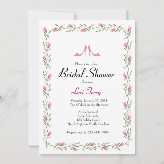 Bridal Shower Invitation - Flowers & Bridal Shoes Kaart (Voorkant)