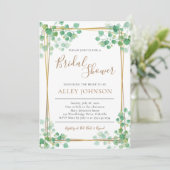 Bridal Shower Invitation Foliage met goudgrens Kaart (Staand voorkant)