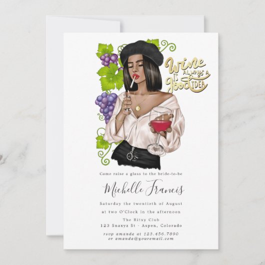 Bridal Shower Invitation française Girl Wine Kaart (Voorkant)