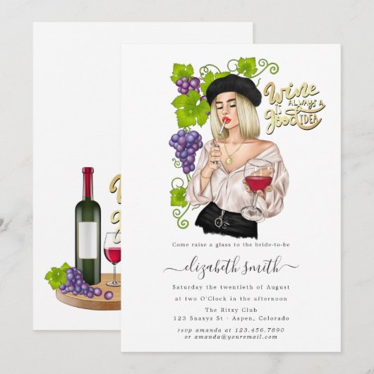 Bridal Shower Invitation française Girl Wine Kaart (Voorkant / Achterkant)