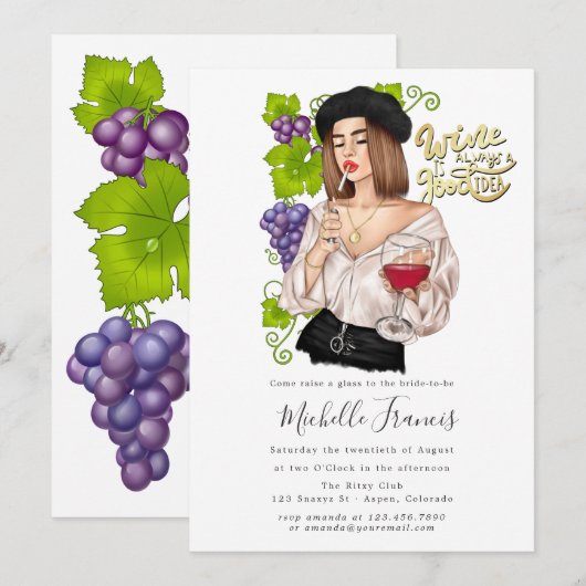 Bridal Shower Invitation française Girl Wine Kaart (Voorkant / Achterkant)