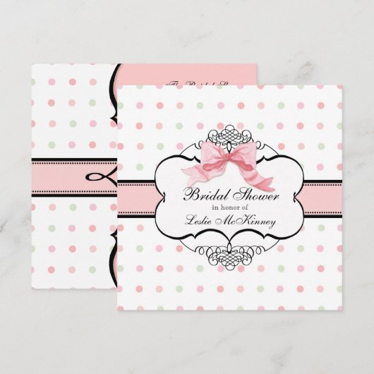 Bridal Shower Invitation - Franse Bow Dot Swirl Kaart (Voorkant / Achterkant)