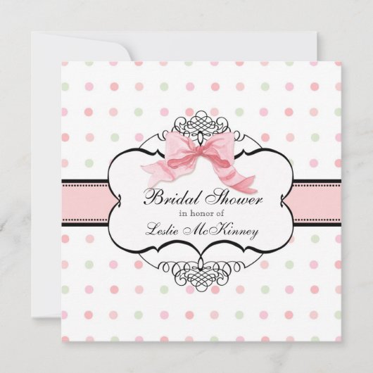 Bridal Shower Invitation - Franse Bow Dot Swirl Kaart (Voorkant)