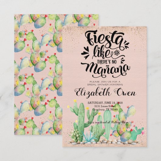 Bridal Shower Invitation - Glam Cactus Kaart (Voorkant / Achterkant)