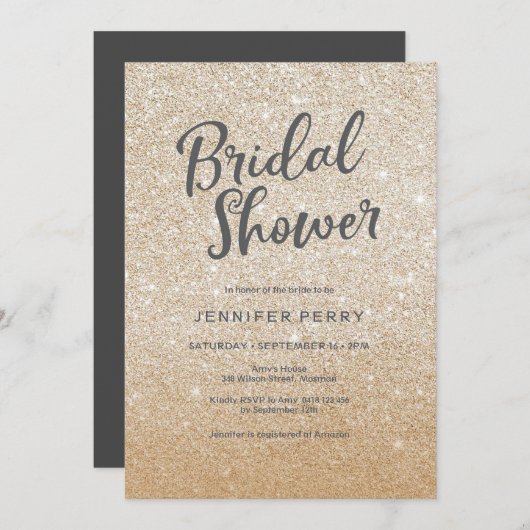 Bridal Shower Invitation - Gold glitter Kaart (Voorkant / Achterkant)