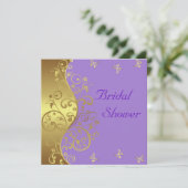 Bridal Shower Invitation—Gold Swirls & Lavender Kaart (Staand voorkant)
