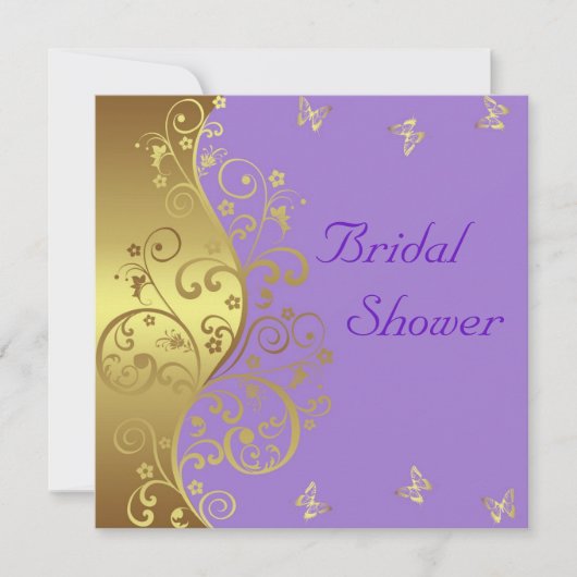 Bridal Shower Invitation—Gold Swirls & Lavender Kaart (Voorkant)