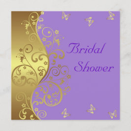 Bridal Shower Invitation—Gold Swirls & Lavender Kaart