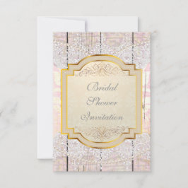 Bridal Shower Invitation Golden Pink & Lace Kaart