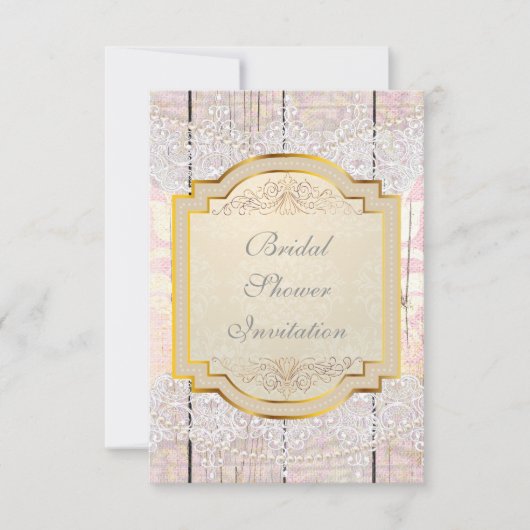 Bridal Shower Invitation Golden Pink & Lace Kaart (Voorkant)