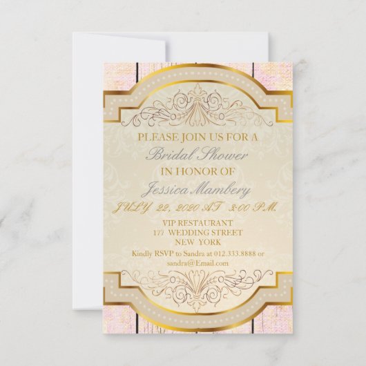 Bridal Shower Invitation Golden Pink & Lace Kaart (Achterkant)