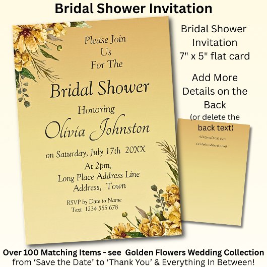 Bridal Shower Invitation - Golden Yellow Flowers Kaart