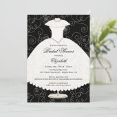 Bridal Shower Invitation Gown Black White Floral Kaart (Staand voorkant)