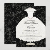 Bridal Shower Invitation Gown Black White Floral Kaart (Voorkant / Achterkant)