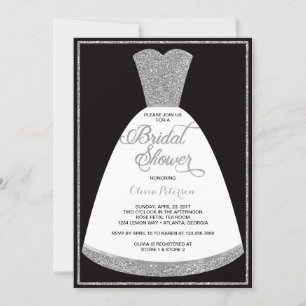 Bridal Shower Invitation, Gown, Faux Glitter Kaart