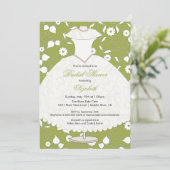 Bridal Shower Invitation Gown Green Floral Kaart (Staand voorkant)