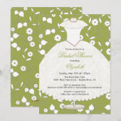 Bridal Shower Invitation Gown Green Floral Kaart (Voorkant / Achterkant)