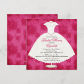 Bridal Shower Invitation Gown Magenta Roze Rose Kaart (Voorkant / Achterkant)