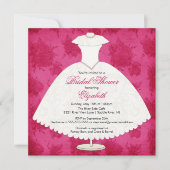 Bridal Shower Invitation Gown Magenta Roze Rose Kaart (Voorkant)