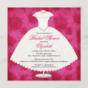 Bridal Shower Invitation Gown Magenta Roze Rose Kaart