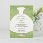 Bridal Shower Invitation Gown Sage Green Swirls Kaart (Staand voorkant)