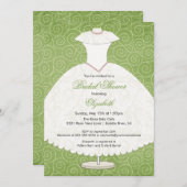 Bridal Shower Invitation Gown Sage Green Swirls Kaart (Voorkant / Achterkant)