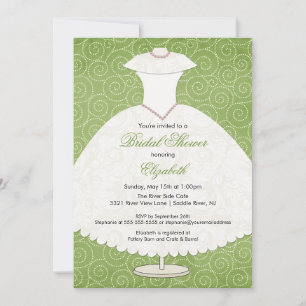 Bridal Shower Invitation Gown Sage Green Swirls Kaart