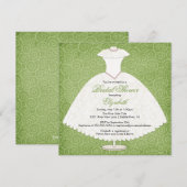Bridal Shower Invitation Gown Sage Green Swirls Kaart (Voorkant / Achterkant)