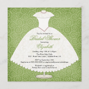 Bridal Shower Invitation Gown Sage Green Swirls Kaart