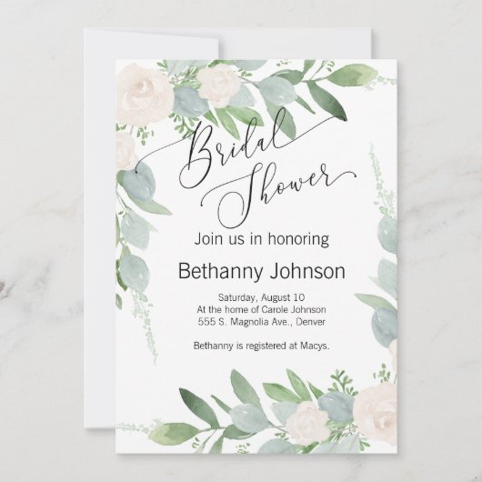 Bridal Shower Invitation greenery and blush Kaart (Voorkant)