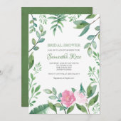 Bridal Shower Invitation Greenery and Pink Roses Kaart (Voorkant / Achterkant)