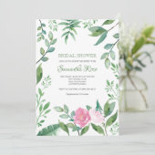 Bridal Shower Invitation Greenery and Pink Roses Kaart (Staand voorkant)