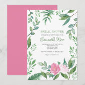 Bridal Shower Invitation Greenery and Pink Roses Kaart (Voorkant / Achterkant)
