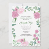 BRIDAL SHOWER INVITATION, Greenery Pink Roses Kaart (Voorkant)