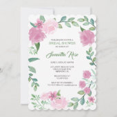 BRIDAL SHOWER INVITATION, Greenery Pink Roses Kaart (Voorkant)