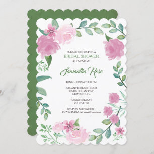 BRIDAL SHOWER INVITATION, Greenery Pink Roses Kaart
