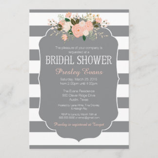 Bridal Shower Invitation, grijze stripe perzikflor Kaart