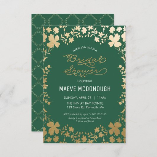 Bridal Shower Invitation,  groen & goud Kaart (Voorkant / Achterkant)