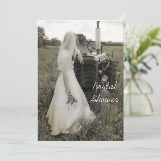 Bridal Shower Invitation in Bridal en Tractor Coun Kaart (Staand voorkant)