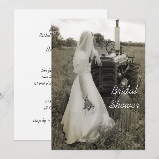 Bridal Shower Invitation in Bridal en Tractor Coun Kaart (Voorkant / Achterkant)