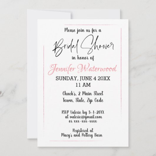 BRIDAL SHOWER Invitation Kaart (Voorkant)