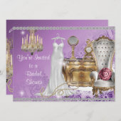  BRIDAL SHOWER INVITATION LAVENDER DAMASK W KAART (Voorkant / Achterkant)