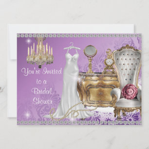 BRIDAL SHOWER INVITATION LAVENDER DAMASK W KAART