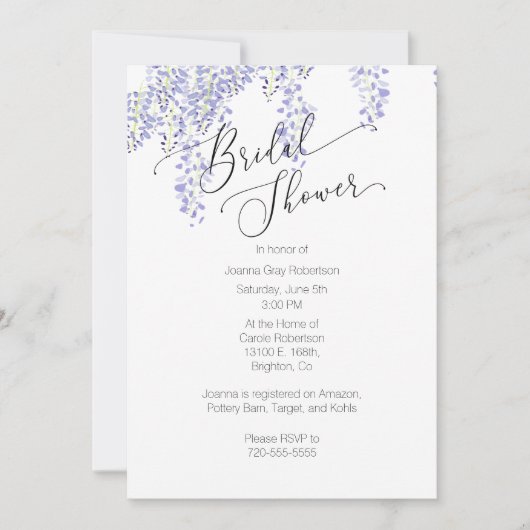 Bridal Shower Invitation Lavender Wisteria Kaart (Voorkant)