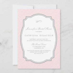 BRIDAL SHOWER INVITATION MET BLUSH EN GRAY STRIPED KAART