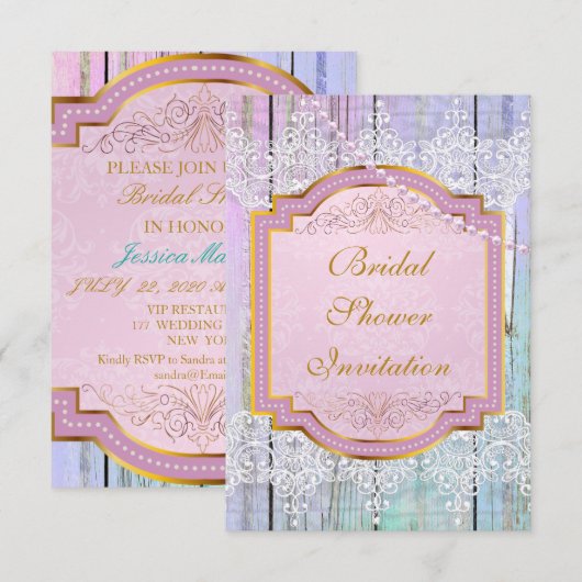 Bridal Shower Invitation Mint Blue & Lace Kaart (Voorkant / Achterkant)