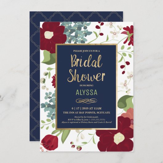 Bridal Shower Invitation - Moderne Floral met Gold Kaart (Voorkant / Achterkant)