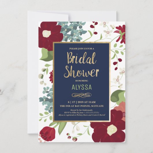Bridal Shower Invitation - Moderne Floral met Gold Kaart (Voorkant)