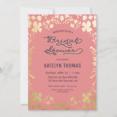 Bridal Shower Invitation, Navy, Coral, Gold Floral Kaart (Voorkant)